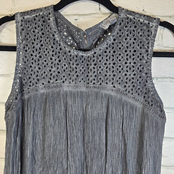 KNOX ROSE SLEEVELESS TUNIC DRESS EYELET LACE CHARCOL GRAY DISTRESSED SIZE XS - Picture 7 of 7